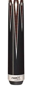 Pool cue shaft with black and white geometric inlay and PureX logo on joint collar