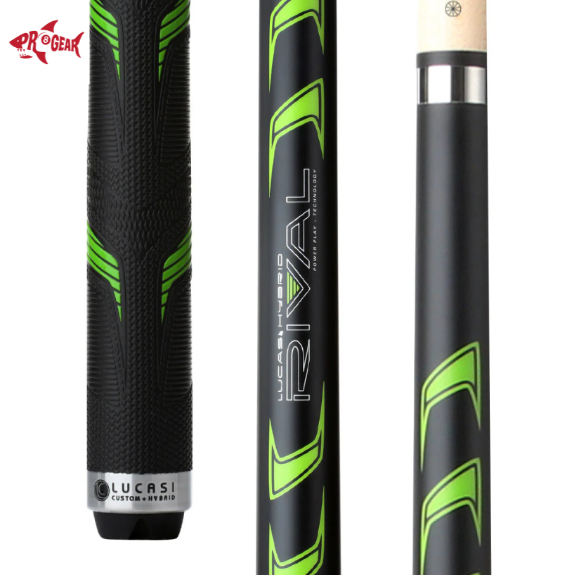 Lucasi Hybrid Rival Pool Cue – Black & Metallic Green Matte Finish with Rival G5 Grip (LHRV24)