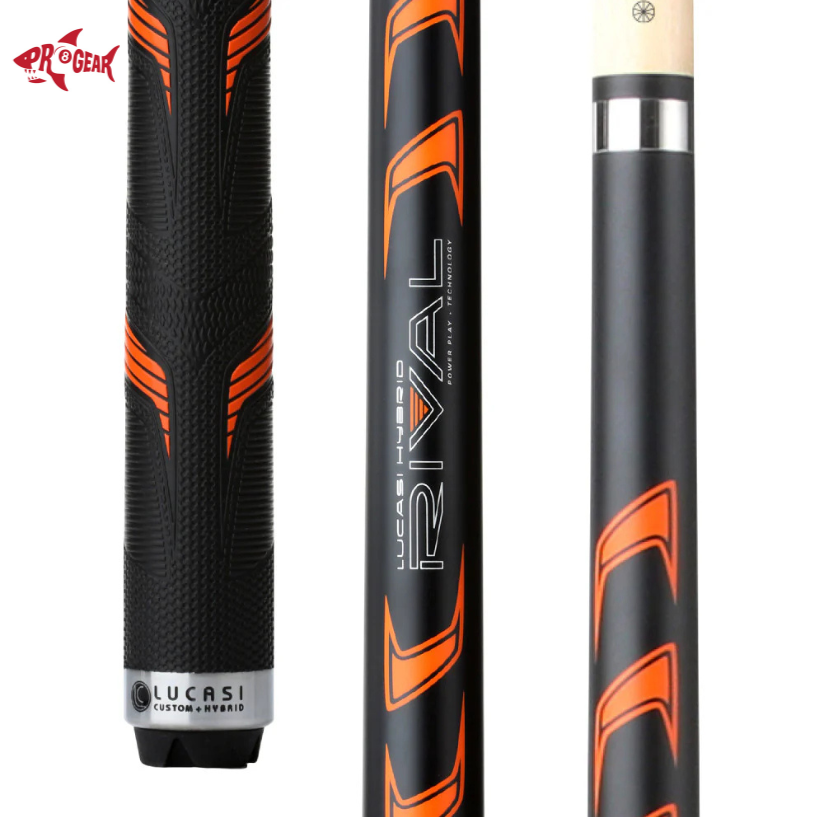 Lucasi Hybrid Rival Pool Cue – Black & Metallic Orange Matte Finish with Rival G5 Grip (LHRV25)