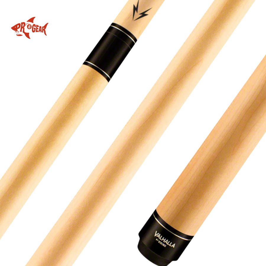 Valhalla Viking billiard cue stick with natural wood finish and black detail accents