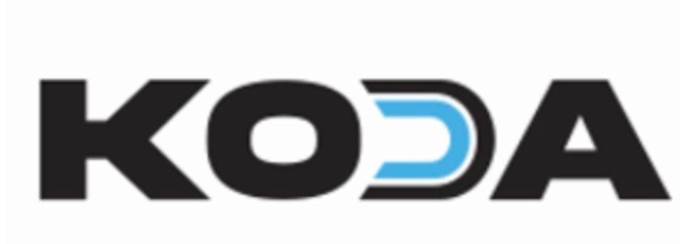 KODA logo with bold black letters and a blue stylized D on white background