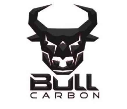 Black geometric bull head logo with bold text Bull Carbon on white background
