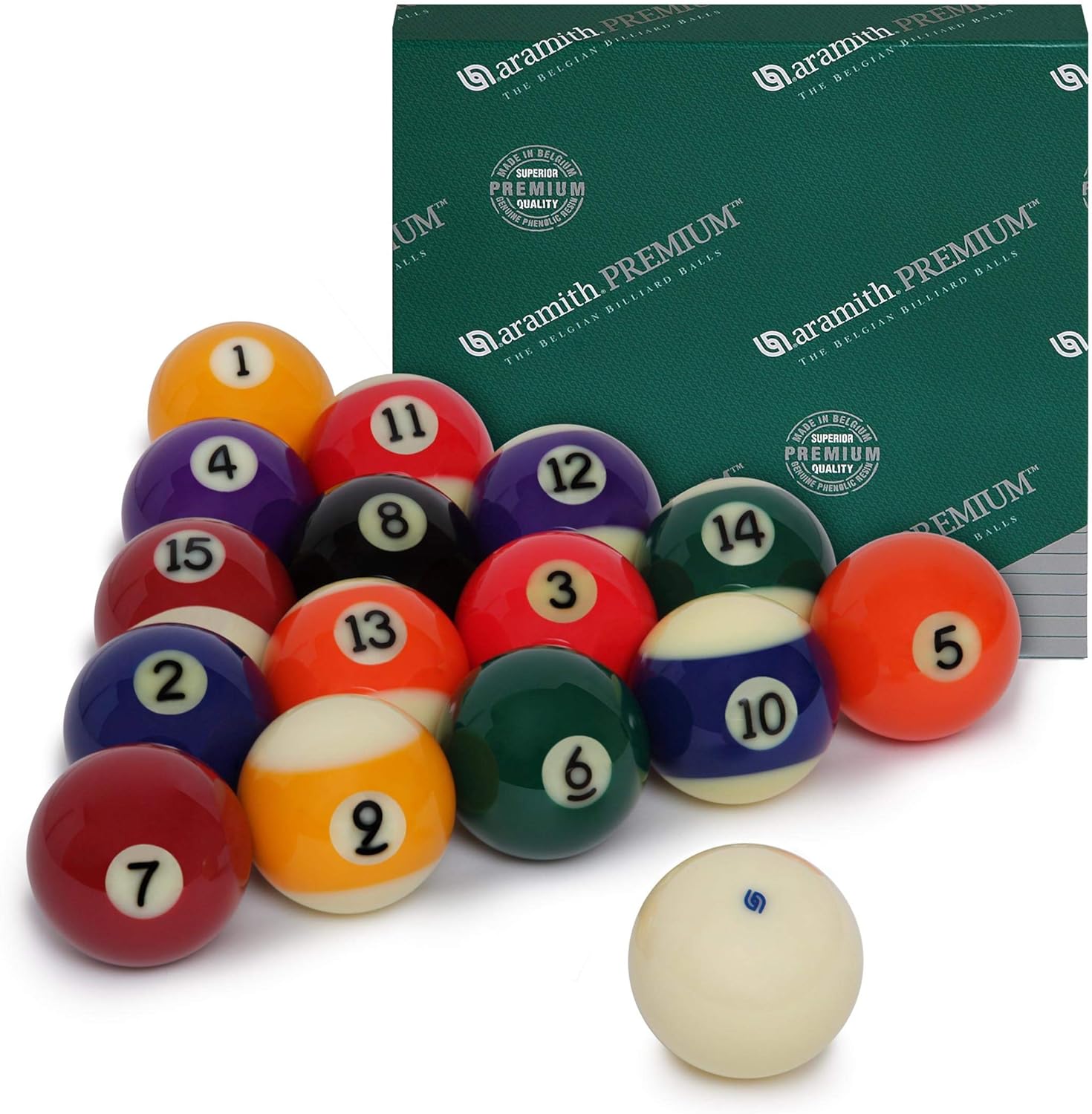 Aramith Premium Pool Balls Set - Regulation 2-1/4" Phenolic Billiard Balls, Belgian Made, 16-Piece Complete Set with Cue Ball
