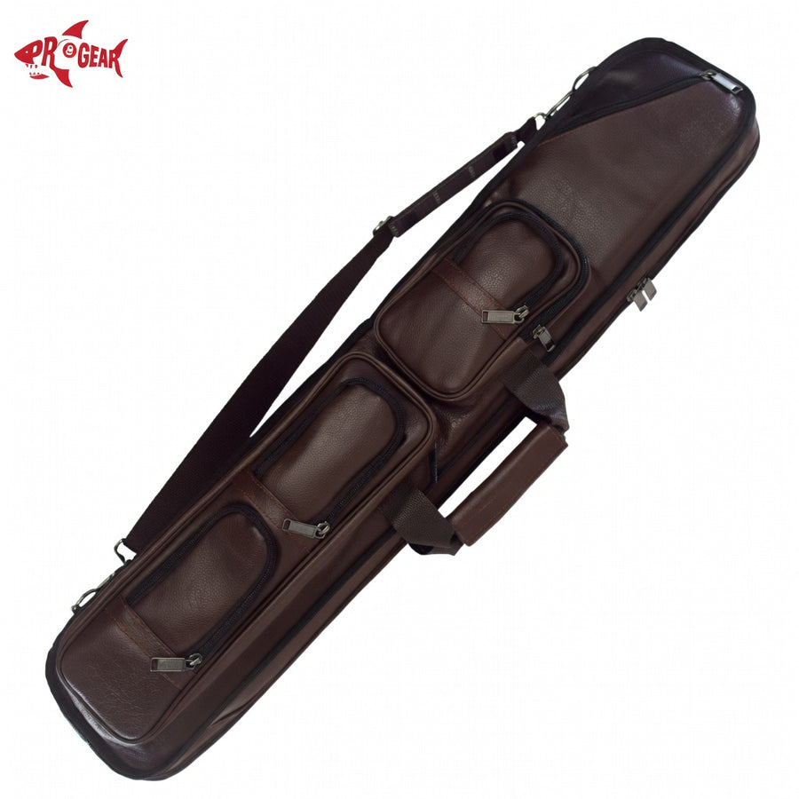 Lucasi LC5 Leatherette 4x8 Pool Cue Case – Brown Soft Case with Shoulder Strap, Fits 4 Butts & 8 Shafts