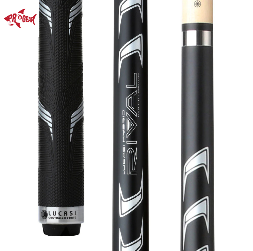 Lucasi Hybrid Rival Pool Cue – Black & Metallic Silver Matte Finish with Rival G5 Grip (LHRV22)