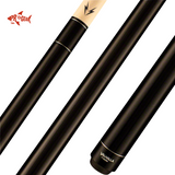 Close-up of a black Valhalla Viking pool cue with a lightning bolt design and Pro Gear logo