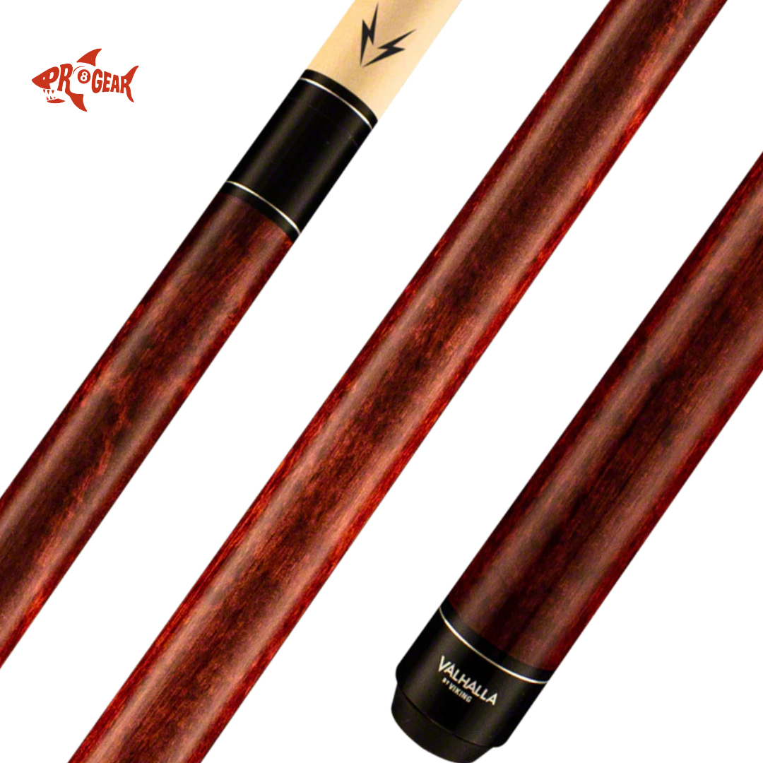 Pro Gear Valhalla Viking billiard cue with rich wooden finish and black accents