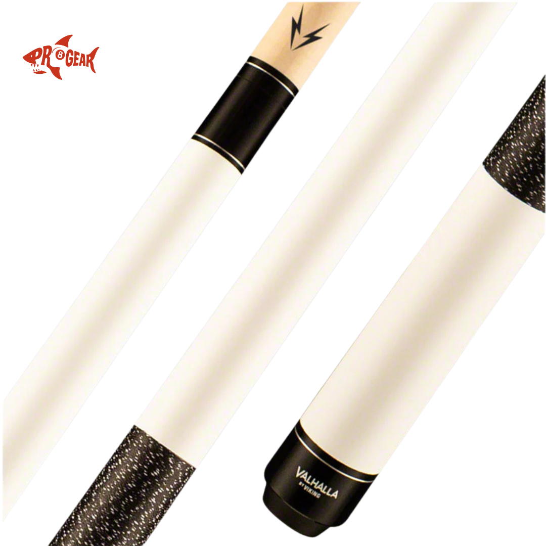 Valhalla Viking billiard pool cue with white and black design and dragon logo by Pro Gear