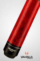 Red Valhalla VA114 billiard cue handle with black base and logo on white background