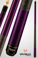 Purple Valhalla by Viking Cue pool cue with detailed close-ups and logo