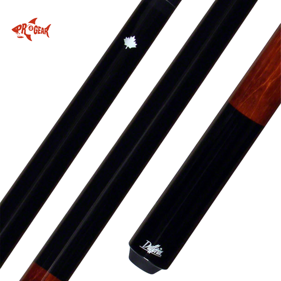 Pro Gear pool cue set with black shafts, wood accents, and maple leaf logo detail