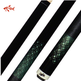 Black and green billiard cue stick with geometric pattern and Pro Gear logo